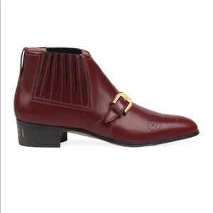 NWT Gucci Worsh Ankle Buckle Boots, 39 - Bordeaux